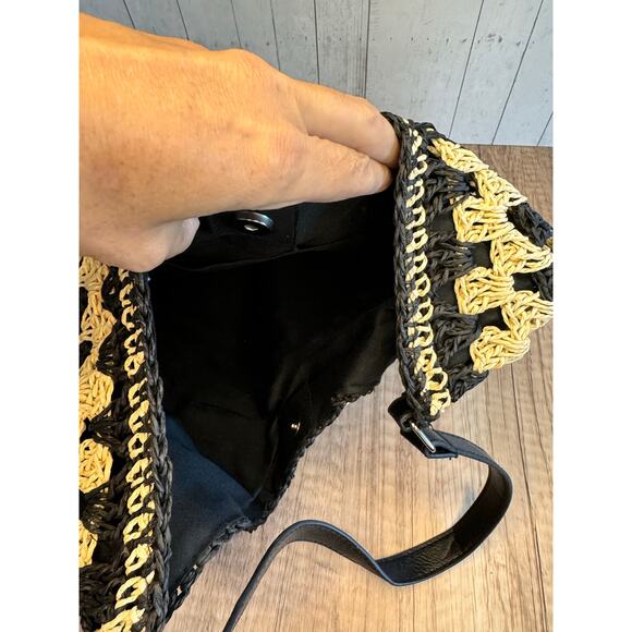 Straw Purse Hobo Bag Neutral Black Tan HandBag NEW FAST SHIP Beach Bag Beachy - Picture 6 of 6